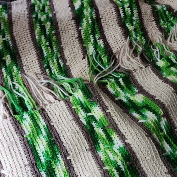 Vintage handmade knitted or crocheted throw blanket with a striped patter  45x80 - Picture 6 of 8